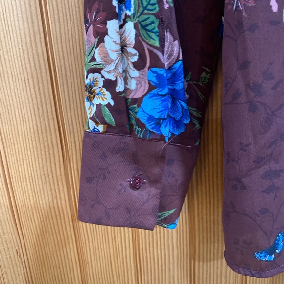 Zara Brown and Blue Floral Wrap Blouse - Picture 6 of 8